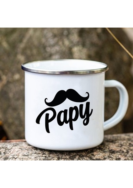 UXH156991-A015WH-8 Süper Tonton Papy Baskılı Komik Emaye Yaratıcı Kahve Fincanları Kamp Kupalar Kolu Drinkware Tatil Kupa Babalar Günü En Iyi Hediyeler (Yurt Dışından)