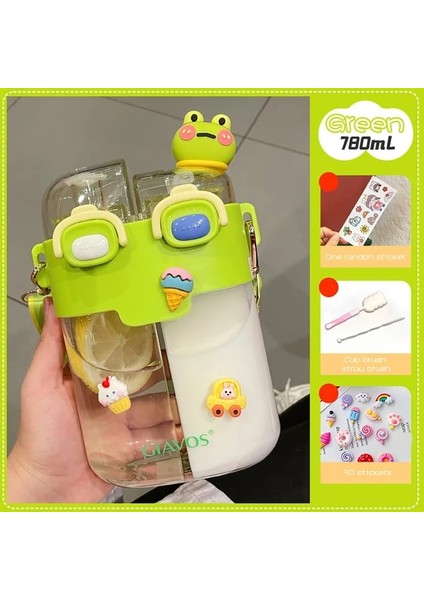 Yeşil 780 ml Içme Şişesi Taşınabilir Spor Su Isıtıcısı Karikatür Açık Spor Su Bardağı Sızdırmaz Saman ile Drinkware Öğrenci Çocuklar Için (Yurt Dışından)