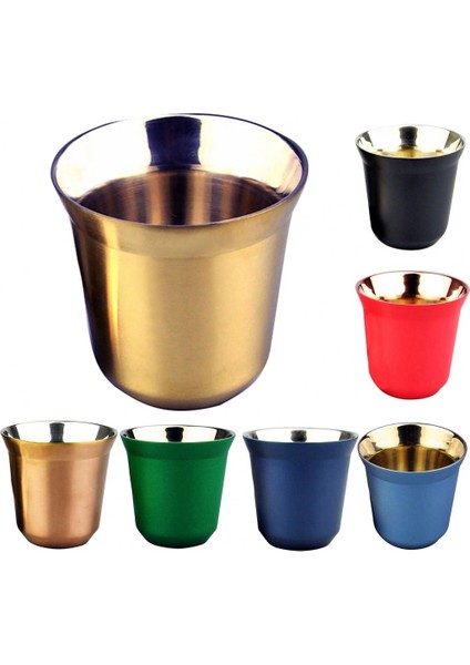 Gül Kırmızı 80 ml Çift Duvar Paslanmaz Çelik Espresso Fincan Yalıtım Nespresso Pixie Kahve Fincanı Kapsül Şekli Sevimli Termo Bardak Kahve Kupaları (Yurt Dışından)