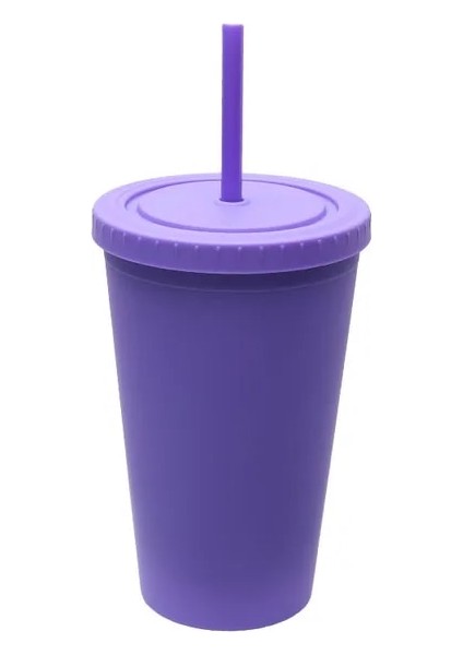 Koyu Mor-Kapak B 401-500ML Mat Kaplama Çift Cidarlı 470ML 473ML 480ML 500ML 16OZ Pastel Renkli Plastik Bardak Plastik Bardak Pipetli ve Kapaklı Soğuk Bardak (Yurt Dışından)