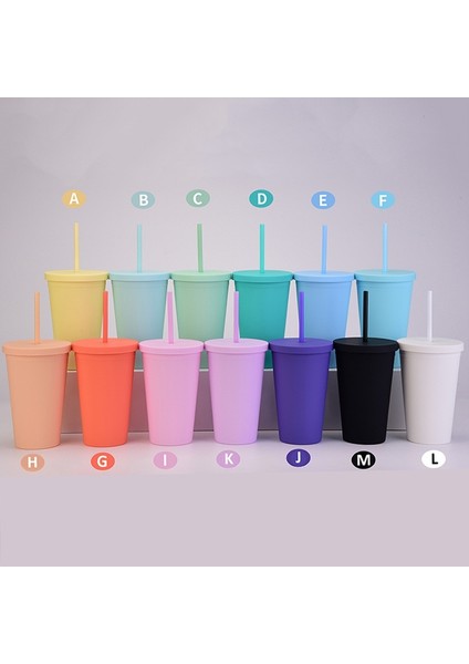 Koyu Mor-Kapak B 401-500ML Mat Kaplama Çift Cidarlı 470ML 473ML 480ML 500ML 16OZ Pastel Renkli Plastik Bardak Plastik Bardak Pipetli ve Kapaklı Soğuk Bardak (Yurt Dışından) fiyatları