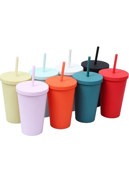Koyu Mor-Kapak B 401-500ML Mat Kaplama Çift Cidarlı 470ML 473ML 480ML 500ML 16OZ Pastel Renkli Plastik Bardak Plastik Bardak Pipetli ve Kapaklı Soğuk Bardak (Yurt Dışından) indirimleri