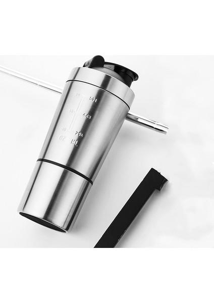 Gümüş Yeni Paslanmaz Çelik Bardak Vakum Mikser Açık Içecek Su Isıtıcısı Ayrılabilir Çift Katmanlı Peynir Altı Suyu Protein Tozu Spor Çalkalayıcı Su Şişesi (Yurt Dışından)
