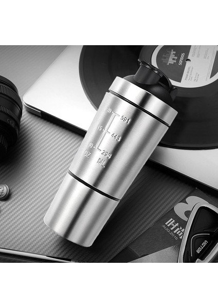 Gümüş Yeni Paslanmaz Çelik Bardak Vakum Mikser Açık Içecek Su Isıtıcısı Ayrılabilir Çift Katmanlı Peynir Altı Suyu Protein Tozu Spor Çalkalayıcı Su Şişesi (Yurt Dışından) indirimleri