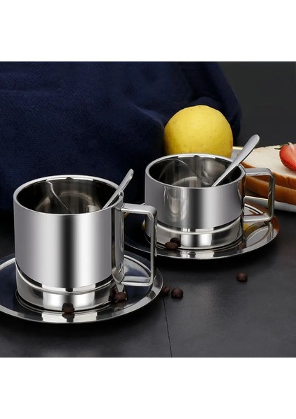 3 Adet 280 ml 3 Adet/takım Paslanmaz Çelik Kahve Fincanları Tepsi ile Karıştırma Kaşığı Çift Duvar Yalıtım Süt Çay Kupa Avrupa Otel Içecekler Tumbler (Yurt Dışından)