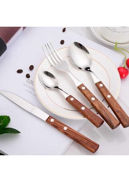 Gri Paslanmaz Çelik Batı Sofra Ahşap Saplı Çatal Bıçak Takımı Üç Biftek Bıçağı Kek Bıçağı Meyve Çatalı Çatal Seti (Yurt Dışından) fiyatları