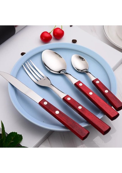 Gri Paslanmaz Çelik Batı Sofra Ahşap Saplı Çatal Bıçak Takımı Üç Biftek Bıçağı Kek Bıçağı Meyve Çatalı Çatal Seti (Yurt Dışından) modelleri