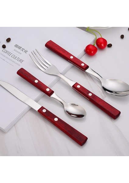 Gri Paslanmaz Çelik Batı Sofra Ahşap Saplı Çatal Bıçak Takımı Üç Biftek Bıçağı Kek Bıçağı Meyve Çatalı Çatal Seti (Yurt Dışından) indirimleri