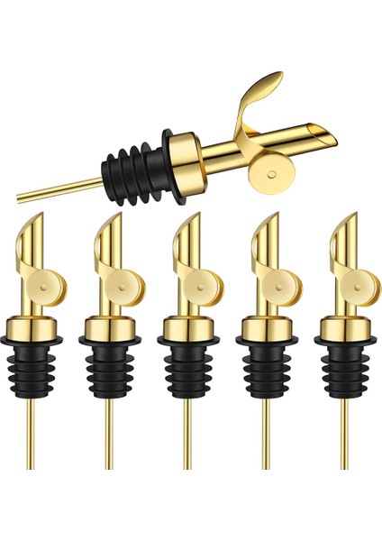 6 Adet Ağırlıklı Paslanmaz Çelik Likör Şişesi Dökücüler Otomatik Çevirme Zeytinyağı Dağıtıcı Bacalı Balsamik Alkol Dökücü (Altın) (Yurt Dışından)