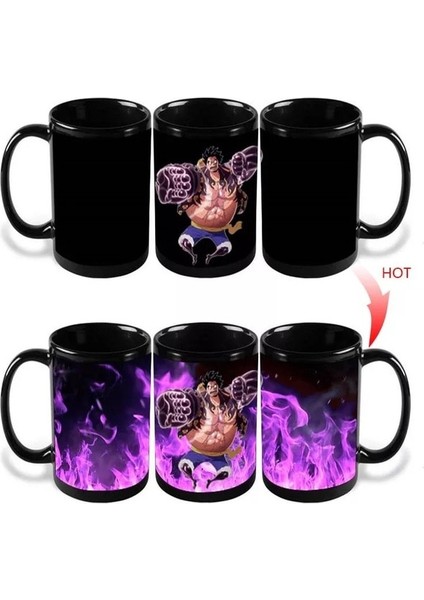 Demir Yumruk 320 ml Yaratıcı Seramik Isıtma Suyu Sıcaklığa Duyarlı Renk Değiştiren Kupa Tek Parça Luffy Film Çevreleyen Kahve Su Bardağı (Yurt Dışından)