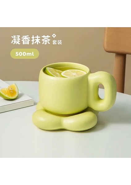 Matcha Renk Seti 500ML 500ML Yaratıcı Seramik Kupa Yüksek Sıcaklık Su Kahve Süt Kupası Büyük Saplı Ofis Sevimli Kadın Büyük Kapasiteli Drinkware (Yurt Dışından)