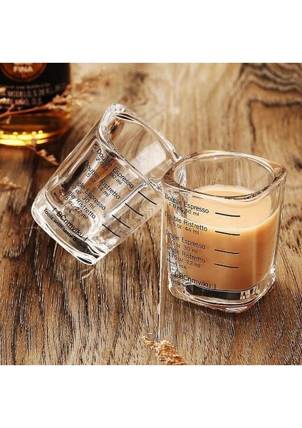 2 Adet Ölçüm Bardağı Cam 60ML Espresso Kahve Onsu Kavurma Kare Pişirme Ölçüm Kabı Ölçekli Cam Ölçüm Kabı (Yurt Dışından)