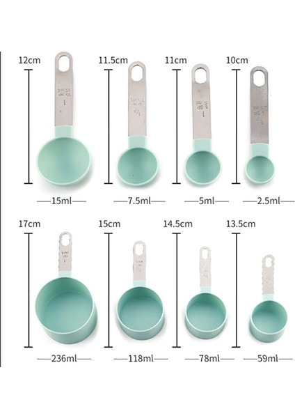Mavi 8 Adet Ölçüm Kaşıkları ve Bardaklar Seti Istiflenebilir Leke Plastik Paslanmaz Çelik Saplı Mutfak Pişirme Aracı Ölçekli Mutfak Eşyaları (Yurt Dışından) indirimleri