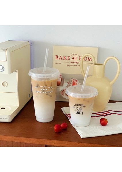 B-470ML-1 Gösterisi Olarak 480/700ML Sevimli Su Şişesi Pipetli Yeniden Kullanılabilir Içme Suyu Şişesi Bpa Içermeyen Şeffaf Kahve Fincanı Süt ve Mocha Cola Suyu Kupaları (Yurt Dışından)