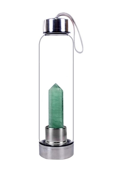 Yeşil Florit 550 ml Su Şişesi Doğal Kristal Taş Elmas Noktası Şifa Dikilitaş Değnek Iksir Kuvars Kristal Mücevher Renkler Su Şişesi Dropshipping (Yurt Dışından)
