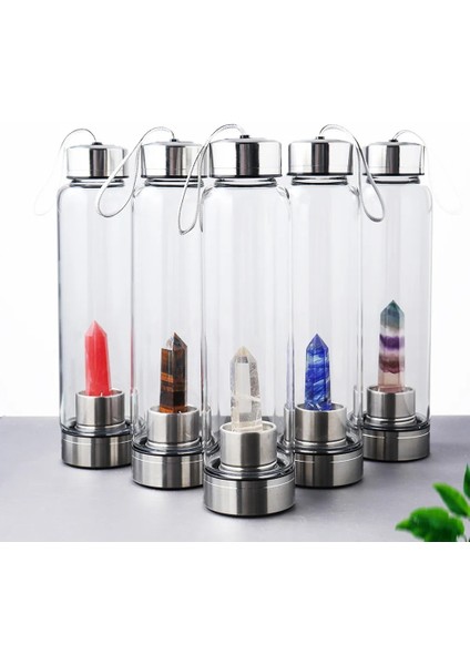 Yeşil Florit 550 ml Su Şişesi Doğal Kristal Taş Elmas Noktası Şifa Dikilitaş Değnek Iksir Kuvars Kristal Mücevher Renkler Su Şişesi Dropshipping (Yurt Dışından) fırsatları