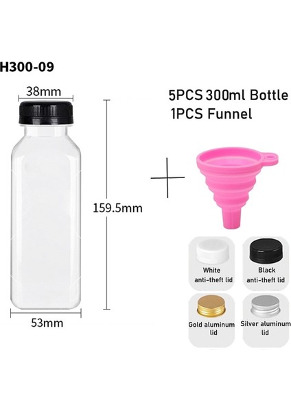300ML-A Altın Alüminyum Kapak 10 Adet 60-500ML Şeffaf Boş Plastik Meyve Suyu Şişesi Kapaklı W/huni Tek Kullanımlık Meyve Suyu Içecek Kabı Meyve Suyu Sıkma Smoothie Yapmak Için (Yurt Dışından)