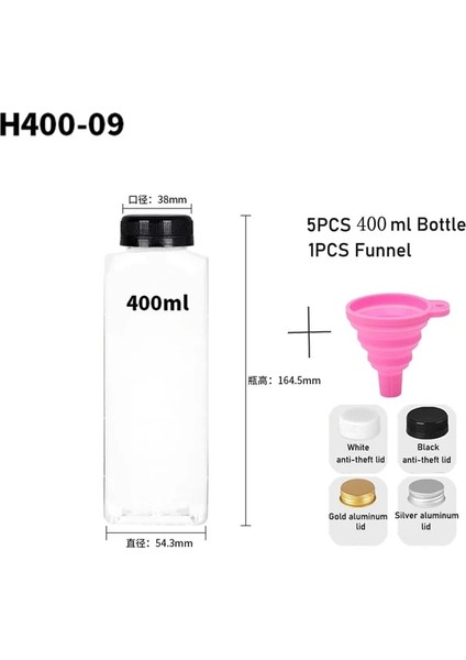 400ML-B Siyah Hırsızlık Önleyici Kapak 10 Adet 60-500ML Şeffaf Boş Plastik Meyve Suyu Şişesi Kapaklı W/huni Tek Kullanımlık Meyve Suyu Içecek Kabı Meyve Suyu Sıkma Smoothie Yapmak Için (Yurt Dışından)