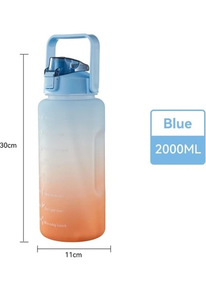 Degrade Mavi A 2.0l 2l Etiket Buzlu Su Şişesi Saman Bardak Zaman Işaretleyicileri ile Doğa Sporları Öğrenci Kızlar Için Su Şişesi (Yurt Dışından)