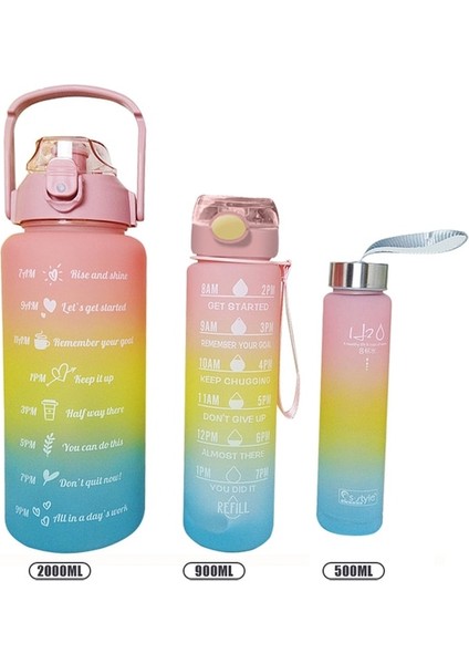 D 3 Adet Takım Elbise 2000ML 2 Litre Su Şişesi Motivasyon Içme Şişesi Zaman Işaretleyici Çıkartmaları ile Spor Su Şişesi Taşınabilir Yeniden Kullanılabilir Plastik Bardaklar (Yurt Dışından)