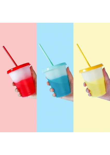 Pembe 473 ml Renk Değiştiren Soğuk Bardaklar Yeniden Kullanılabilir Plastik Bardak Kapaklı ve Saman Soğuk Bardak Saman Bardak Drinkware Mutfak Aletleri (Yurt Dışından) fiyatları