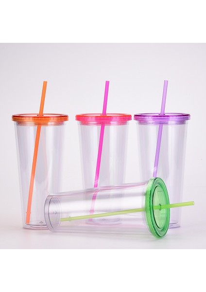 C 32OZ Şeffaf Akrilik Bardak 32OZ Su Pipetli Bardak Plastik Seyahat Kupa Çift Duvar Buzlu Kahve Bardakları Nedime Hediyesi Için (Yurt Dışından)