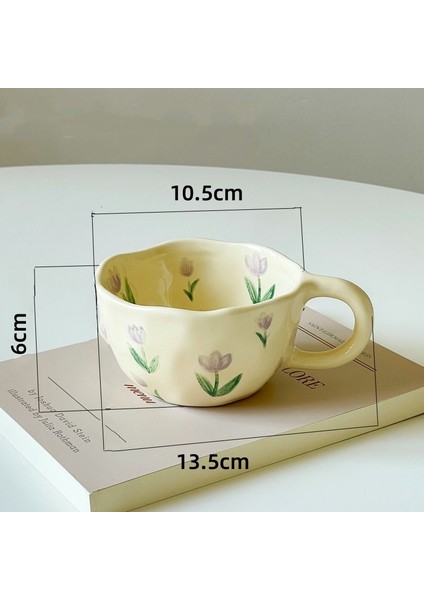 Mor Lale 201-300 ml Seramik Kupalar Kahve Fincanları El Sıkıştırılmış Düzensiz Çiçek Süt Çay Bardağı Ins Kore Tarzı Yulaf Ezmesi Kahvaltı Kupa Drinkware Mutfak (Yurt Dışından)