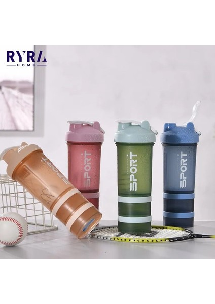 B01 450ML Spor Su Şişesi 500ML Protein Shaker Açık Seyahat Taşınabilir Meyve Suyu Bardağı Toz Kutusu ile Kahve Kupaları Sızdırmaz Içecek Şişesi (Yurt Dışından)