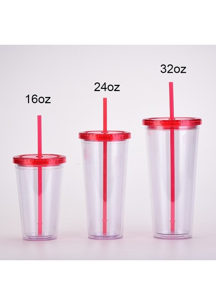 C 32OZ Şeffaf Akrilik Bardak 32OZ Su Pipetli Bardak Plastik Seyahat Kupa Çift Duvar Buzlu Kahve Bardakları Nedime Hediyesi Için (Yurt Dışından)