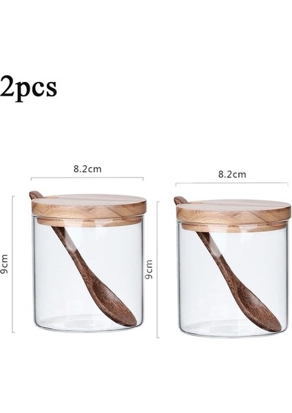 B Şeffaf Cam Kap 2 Parça Ahşap Baharat Kavanozu Seti 8*9cm Tuz Şekerlik Kaşıklı Baharat Kavanozu Kutusu Taban Kibriti (Yurt Dışından)