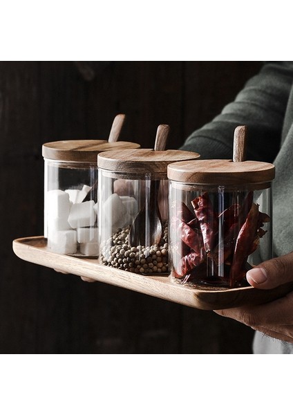 B Şeffaf Cam Kap 2 Parça Ahşap Baharat Kavanozu Seti 8*9cm Tuz Şekerlik Kaşıklı Baharat Kavanozu Kutusu Taban Kibriti (Yurt Dışından) modelleri