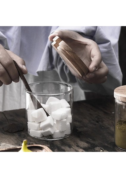 B Şeffaf Cam Kap 2 Parça Ahşap Baharat Kavanozu Seti 8*9cm Tuz Şekerlik Kaşıklı Baharat Kavanozu Kutusu Taban Kibriti (Yurt Dışından) indirimleri