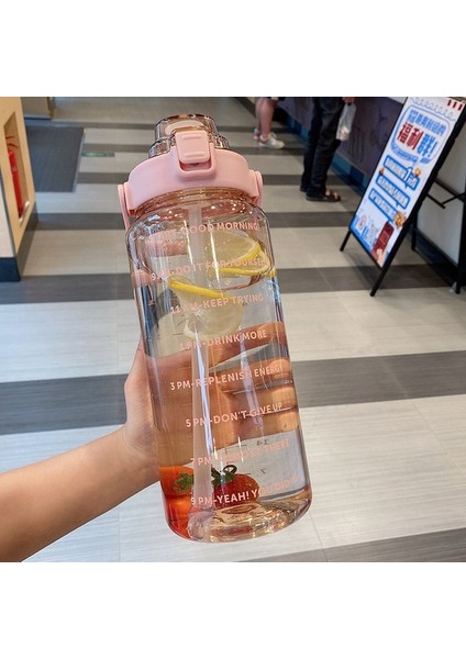 Pembe 260G 2000ML 2 Litre Samanlı Su Şişesi Kadın Sürahi Kızlar Taşınabilir Seyahat Şişeleri Spor Bisiklet Fincan Yaz Soğuk Su Sürahisi Zaman Işaretleyici ile (Yurt Dışından)