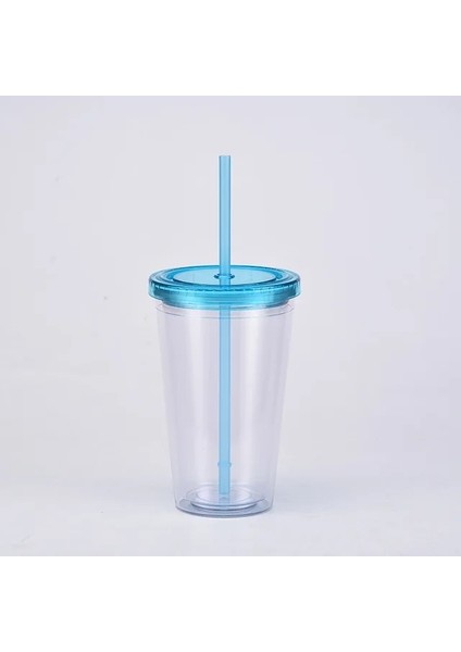 I 16OZ Popüler 16OZ Düz Bardak Akrilik Su Şişesi Kapaklı ve Saman Çift Duvar Şeffaf Meyve Suyu Süt Bardak Doğum Günü Partisi Için (Yurt Dışından)