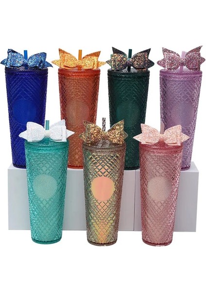 Stil 10 710ML 1pc Elmas Radyant Tanrıça Kupası Logo'lu 710ML Yaz Soğuk Su Bardağı Bardak Samanlı Çift Katmanlı Plastik Durian Kahve Kupa (Yurt Dışından)
