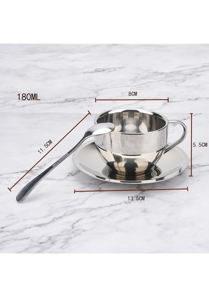 200ML 101-200ML Paslanmaz Çelik Kahve Fincanları Seti Çift Katlı Isı Yalıtım Kahve Kupa Çay Fincanları Seti Çay Seti Süt Kupa Tabağı Mat Kaşık (Yurt Dışından)