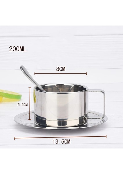 200ML 101-200ML Paslanmaz Çelik Kahve Fincanları Seti Çift Katlı Isı Yalıtım Kahve Kupa Çay Fincanları Seti Çay Seti Süt Kupa Tabağı Mat Kaşık (Yurt Dışından)