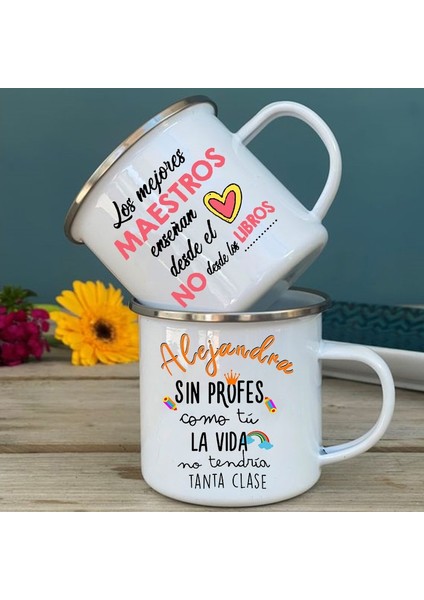 UXH190780-A015WH-8 360 ml Ispanyol Baskı Kupa Kahve Çay Bardak Içecekler Su Bardağı Öğretmen Hayat Emaye Kupalar Okul Ev Kolu Drinkware Öğretmen Için En Iyi Hediyeler (Yurt Dışından)