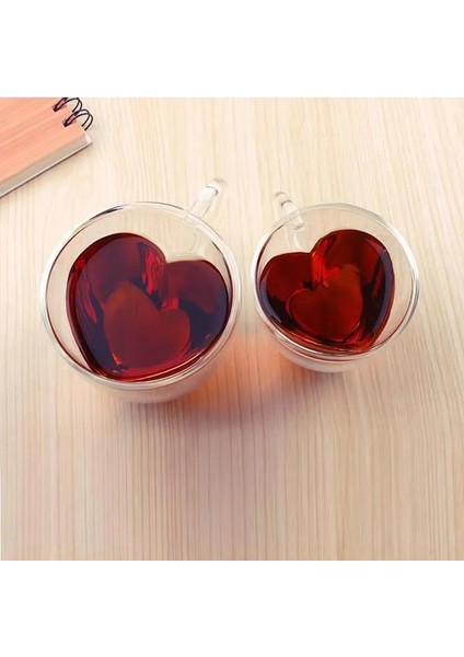 Temizle 80ML Kalp Aşk Şekli Cam Kahve Kupa Bardak Çift Duvar Içme Çay Süt Suyu Su Bardakları Isıya Dayanıklı Drinkware Seti Sevgilisi Hediye (Yurt Dışından)