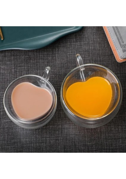 Temizle 80ML Kalp Aşk Şekli Cam Kahve Kupa Bardak Çift Duvar Içme Çay Süt Suyu Su Bardakları Isıya Dayanıklı Drinkware Seti Sevgilisi Hediye (Yurt Dışından)