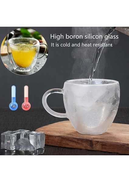 Temizle 80ML Kalp Aşk Şekli Cam Kahve Kupa Bardak Çift Duvar Içme Çay Süt Suyu Su Bardakları Isıya Dayanıklı Drinkware Seti Sevgilisi Hediye (Yurt Dışından)