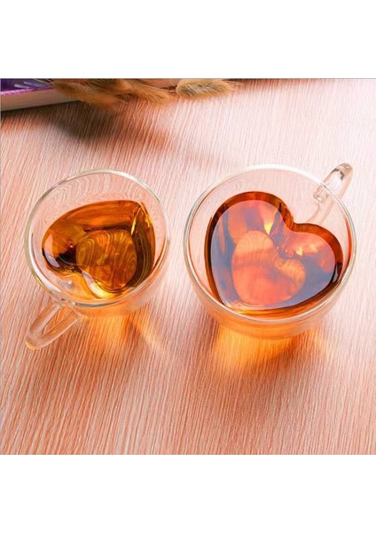 Temizle 80ML Kalp Aşk Şekli Cam Kahve Kupa Bardak Çift Duvar Içme Çay Süt Suyu Su Bardakları Isıya Dayanıklı Drinkware Seti Sevgilisi Hediye (Yurt Dışından)