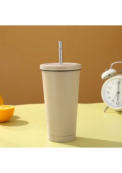 Kahverengi 500 ml Paslanmaz Çelik Çift Kahve Bira Kupası Samanlı Vakum Yalıtım Çay Bardağı Metal Drinkware Su Şişesi Seyahat Aksesuarları (Yurt Dışından)