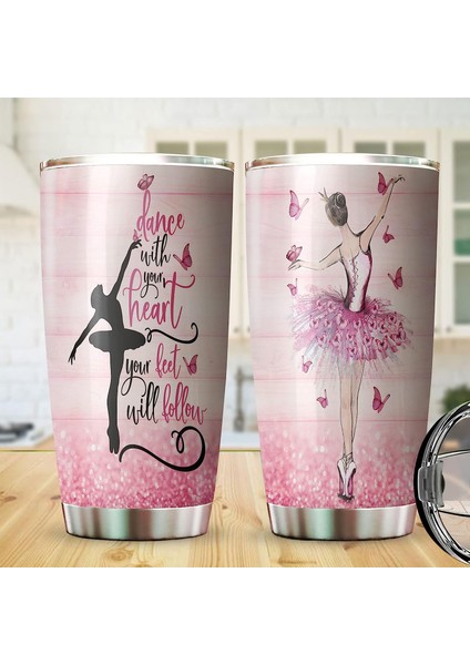Stil 4 Bale Tema Seyahat Tumbler Bardak Dansçı Kız Çift Duvar Yalıtımlı Kahve Kapaklı Kupa, Kızına Termosteel Tumbler Bardak (Yurt Dışından)