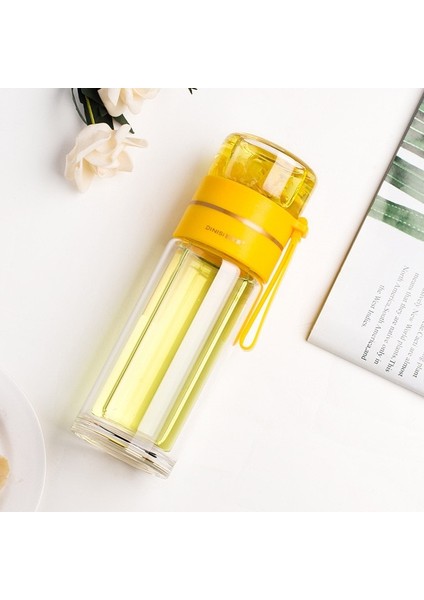 Sarı 400ML 350ML/400ML Cam Su Şişeleri Çay Demlik Şişe Çay Ayırma Kupa Çift Katmanlı Taşınabilir Yaratıcı Su Bardağı Ev Su Şişesi (Yurt Dışından)