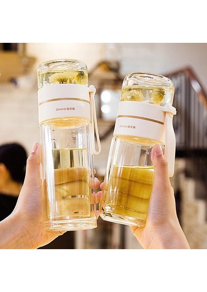 Sarı 400ML 350ML/400ML Cam Su Şişeleri Çay Demlik Şişe Çay Ayırma Kupa Çift Katmanlı Taşınabilir Yaratıcı Su Bardağı Ev Su Şişesi (Yurt Dışından)