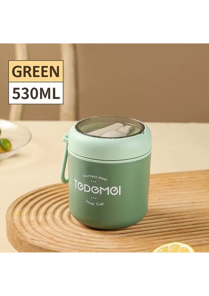 Yeşil Kawaii Ayı Öğle Yemeği Kutusu 304 Paslanmaz Çelik Vakum Termal Bento Kutusukahvaltı Çorba Bardağı Yalıtımlı Öğle Yemeği Çantası Gıda Isıtıcı Kaplar (Yurt Dışından)