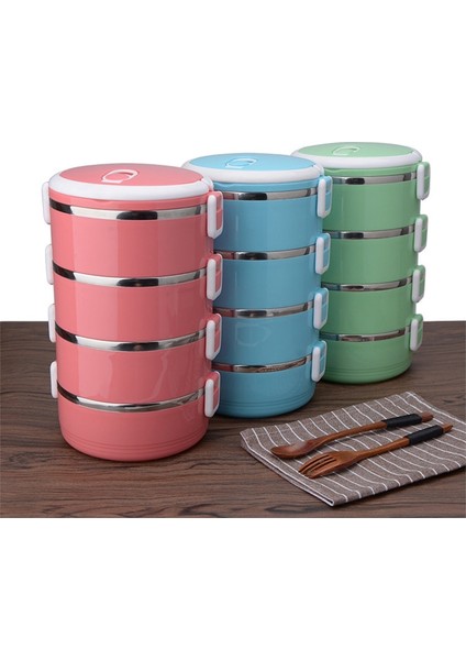 Iskandinav Mavi 3 Paslanmaz Çelik Bento Yemek Kabı Çocuk Gıda Kabı Yuvarlak Şekil Taşınabilir Piknik Kutusu Yükseltilmiş Takviyeli Versiyonu (Yurt Dışından)