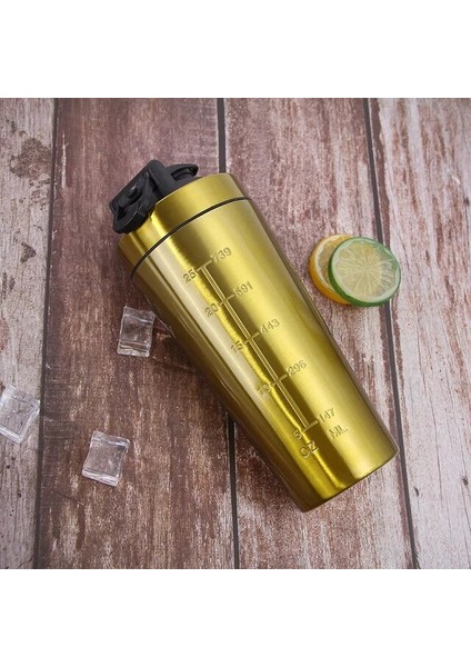 Sarı 740ML Paslanmaz Çelik Protein Shaker Şişesi Bpa Içermeyen Spor Salonu Shake Su Isıtıcısı Spor Milkshake Mikser Peynir Altı Suyu Proteini Su Şişesi (Yurt Dışından)