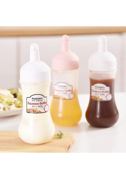 Pembe Sıkılabilir Şişe Çok Kullanımlı Şeffaf Ölçekli Yağ Şişesi Pe Mutfak Güçlü Sızdırmazlık Sos Şişesi Ev Pe Su Geçirmez Sıkılabilir Şişe (Yurt Dışından)